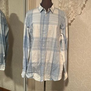 Women’s INC blue and white plaid button down tunic top size XL